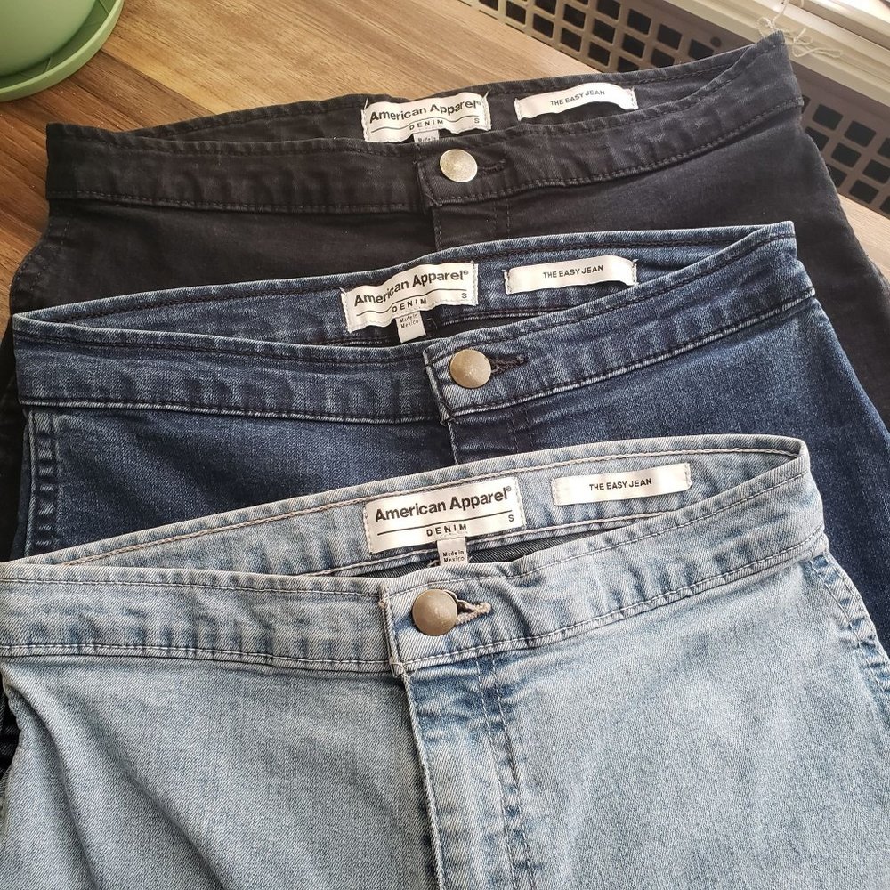 American Apparel The Easy Jean - Set of 3 in Light Wash, Dark Wash, Black Size S